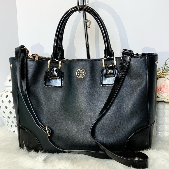 Tory Burch Handbags - Tory Burch Robinson Double Zip Saffiano Patent Leather Tote Bag with COA